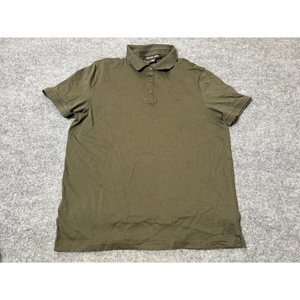 Michael Kors Polo Shirt Mens L Green 100% Cotton Knit Logo Short Sleeve Casual